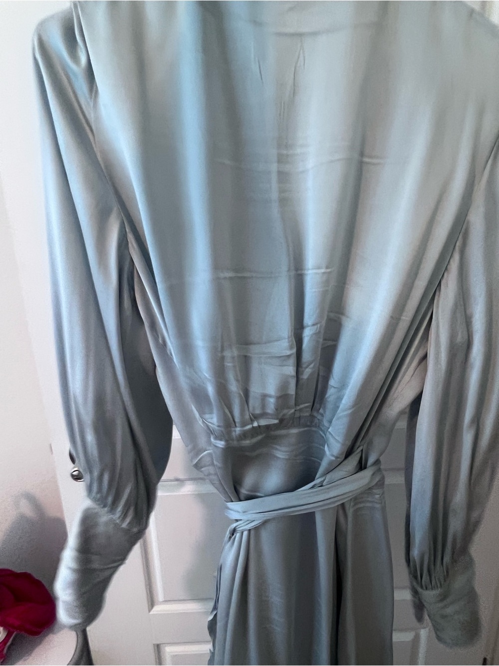 Zimmermann Sky-Blue Satin High-Low Wrap Dress - Picture 5 of 10